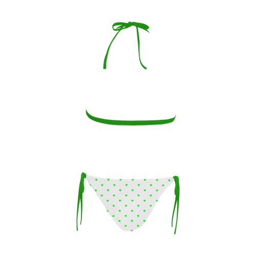 Green Polka Dots on White Buckle Front Halter Bikini Swimsuit (Model S08)