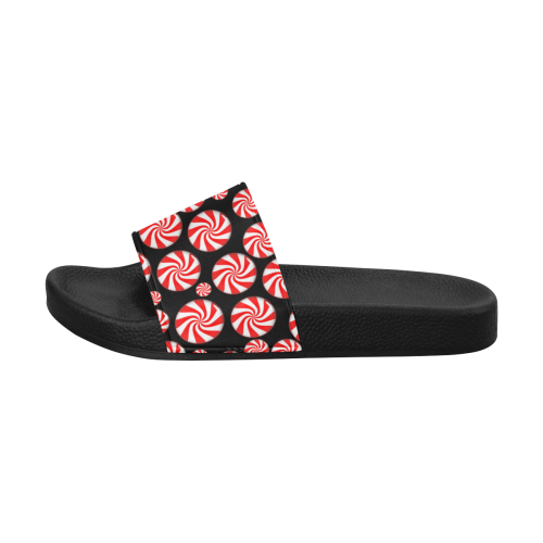 Christmas Peppermint Candy on Black Women's Slide Sandals (Model 057)