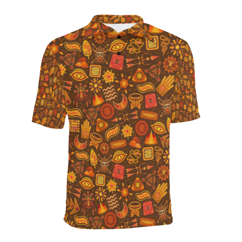 Ethno Pattern Orange 2 Men's All Over Print Polo Shirt (Model T55)