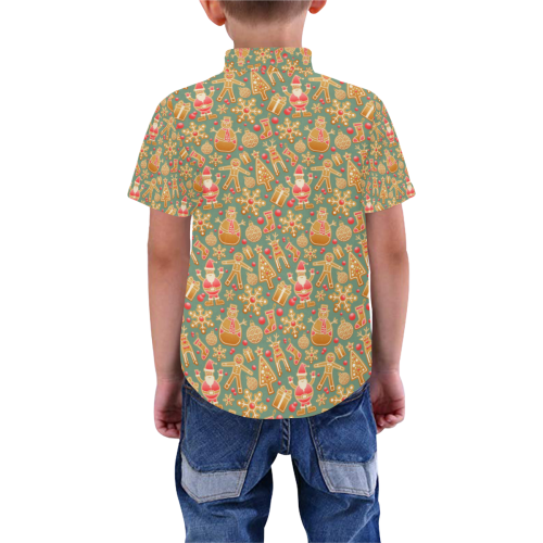 Christmas Gingerbread Icons Pattern Boys' All Over Print Short Sleeve Shirt (Model T59)