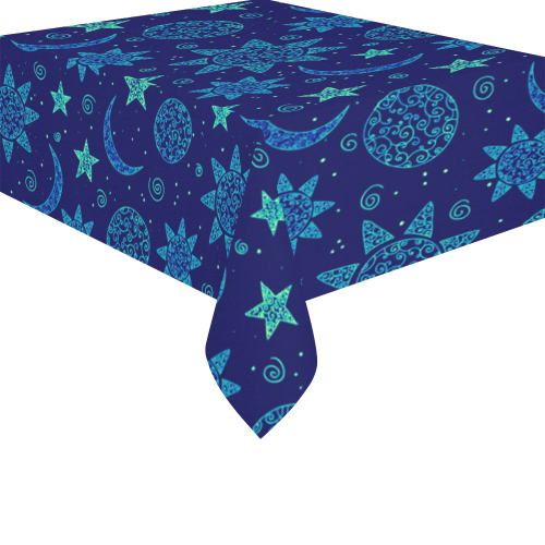 Moon and Stars Cotton Linen Tablecloth 52"x 70"