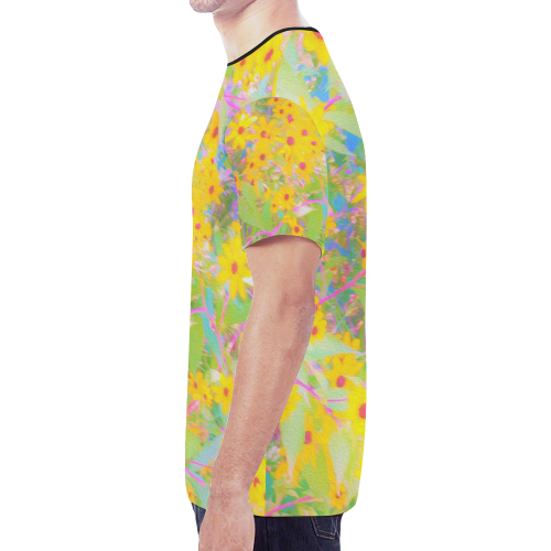 Pretty Yellow and Red Flowers with Turquoise New All Over Print T-shirt for Men/Large Size (Model T45)