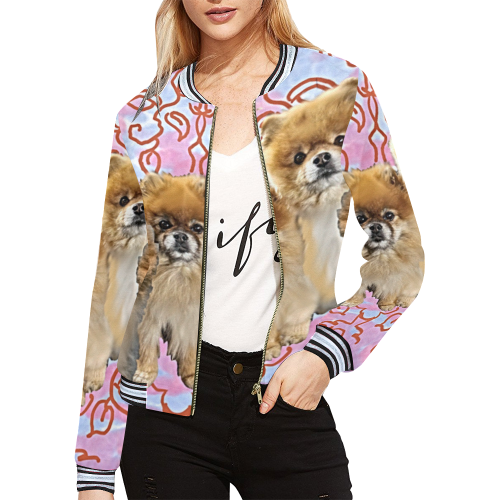 Pomeranian front  jacket All Over Print Bomber Jacket for Women (Model H21)