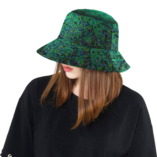 Pixel Glitch Green All Over Print Bucket Hat