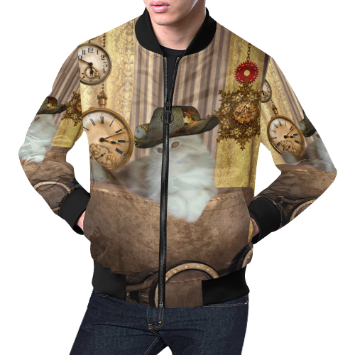 Funny steampunk cat All Over Print Bomber Jacket for Men/Large Size (Model H19)