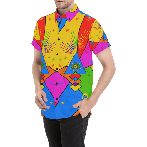 All Seeing Eye Popart Men's All Over Print Short Sleeve Shirt/Large Size (Model T53)