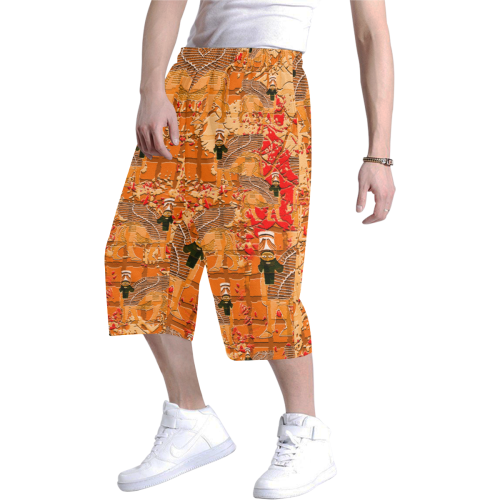 Lamassu abstract art orange Men's All Over Print Baggy Shorts (Model L37)