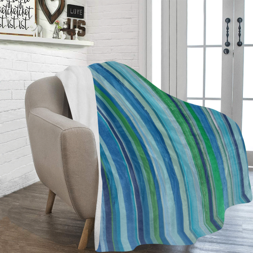 painted stripe in blues and green Ultra-Soft Micro Fleece Blanket 60"x80"