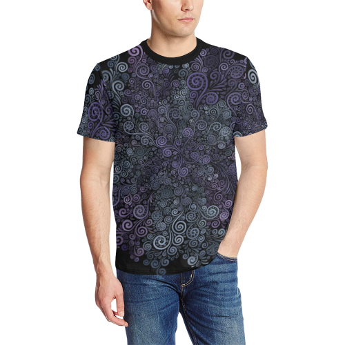 3d Psychedelic Ultra Violet Powder Pastel Men's All Over Print T-Shirt (Solid Color Neck) (Model T63)