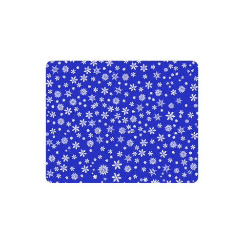 Christmas White Snowflakes on Blue Rectangle Mousepad