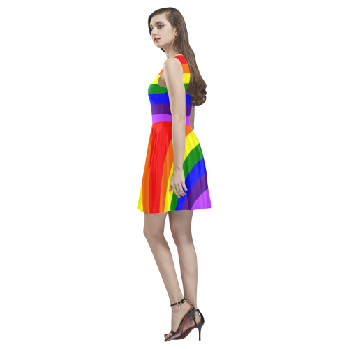 Rainbow Flag (Gay Pride - LGBTQIA+) Thea Sleeveless Skater Dress(Model D19)