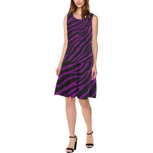 Ripped SpaceTime Stripes - Purple Sleeveless Splicing Shift Dress(Model D17)