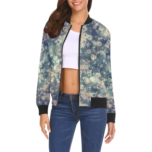 Sparkling glowing hearts F by JamColors All Over Print Bomber Jacket for Women (Model H19)