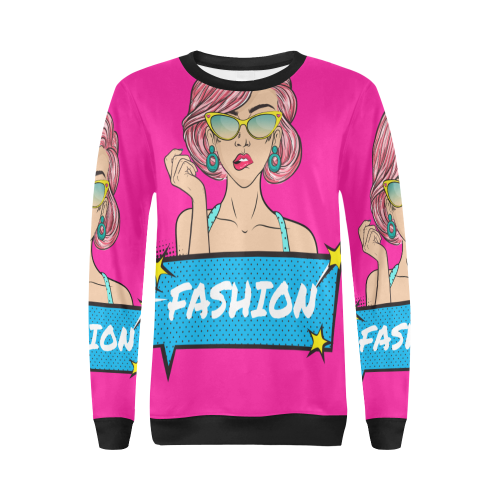 sudadera de mujer con diseño pop art girl All Over Print Crewneck Sweatshirt for Women (Model H18)