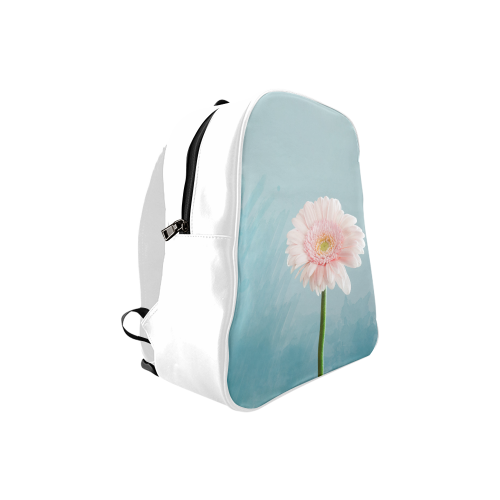 Gerbera Daisy - Pink Flower on Watercolor Blue School Backpack (Model 1601)(Small)