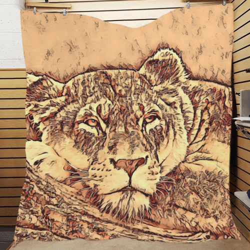 Animal ArtStudio Amazing Lion by JamColors Quilt 70"x80"