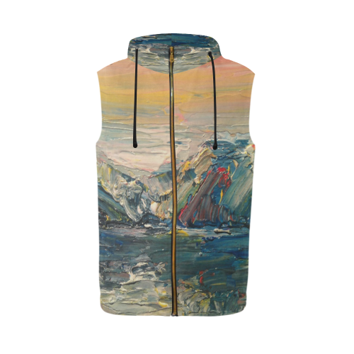 Mountains painting All Over Print Sleeveless Zip Up Hoodie for Men (Model H16)