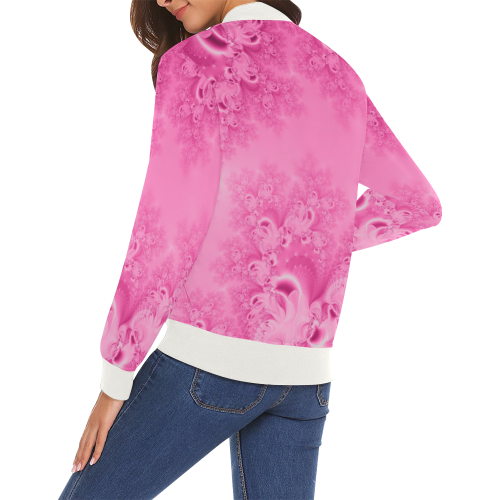 Soft Pink Frost of Morning  Fractal Abstract All Over Print Bomber Jacket for Women (Model H19)