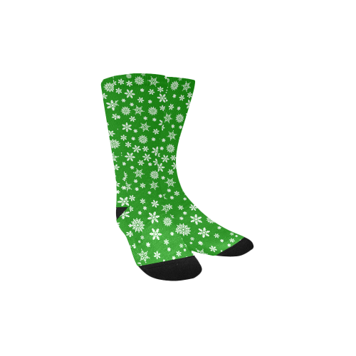 Christmas White Snowflakes on Green Custom Socks for Kids