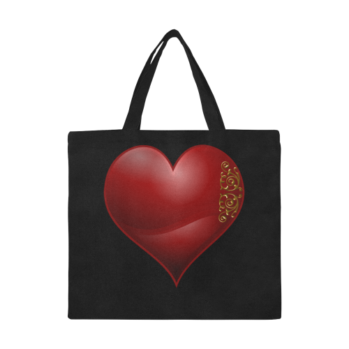 Heart  Las Vegas Symbol Playing Card Shape / Black All Over Print Canvas Tote Bag/Large (Model 1699)