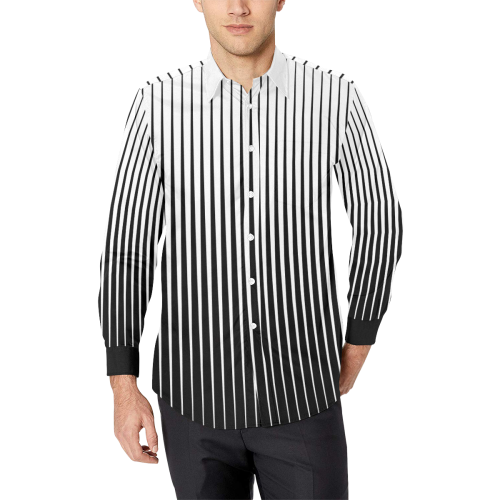 Black and White Tapered Stripes Men's All Over Print Casual Dress Shirt (Model T61)