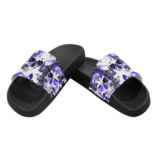 cloudy Skulls white blue by JamColors Men's Slide Sandals (Model 057)
