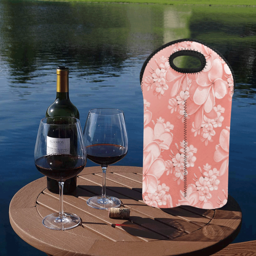 Delicate floral pattern,pink 2-Bottle Neoprene Wine Bag