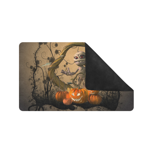 Funny mummy with pumpkins Doormat 30"x18" (Black Base)
