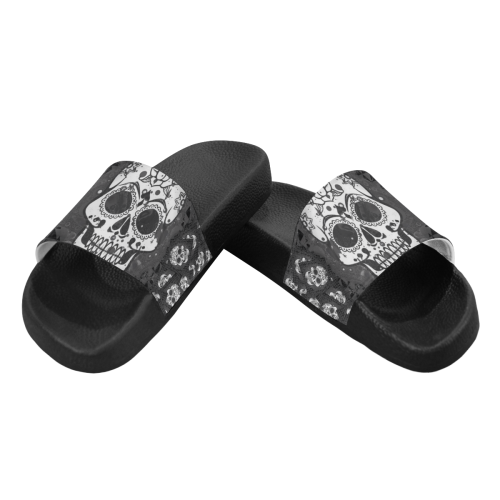 skull 317 B&W by JamColors Women's Slide Sandals (Model 057)