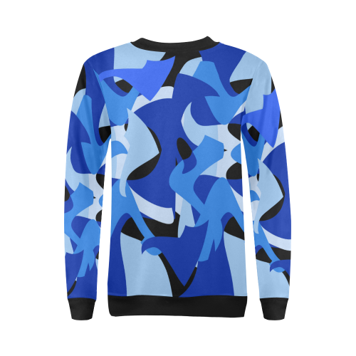 Camouflage Abstract Blue and Black All Over Print Crewneck Sweatshirt for Women (Model H18)