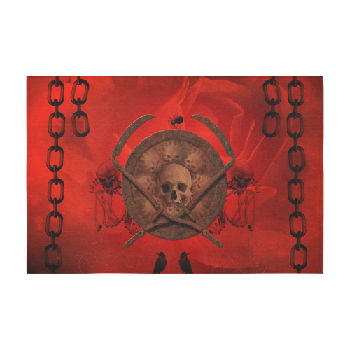Skulls on red vintage background Cotton Linen Tablecloth 60" x 90"