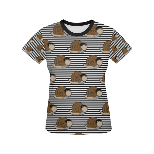 Escargot ~ French Snail All Over Print T-shirt for Women/Large Size (USA Size) (Model T40)