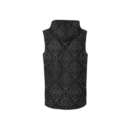 Elegant vintage floral damasks in  gray and black All Over Print Sleeveless Zip Up Hoodie for Women (Model H16)