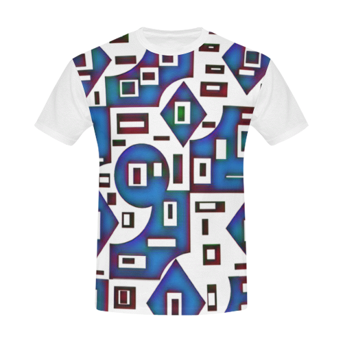 Geographic Blue and White Shapes Design By Me by Doris Clay-Kersey All Over Print T-Shirt for Men/Large Size (USA Size) Model T40)