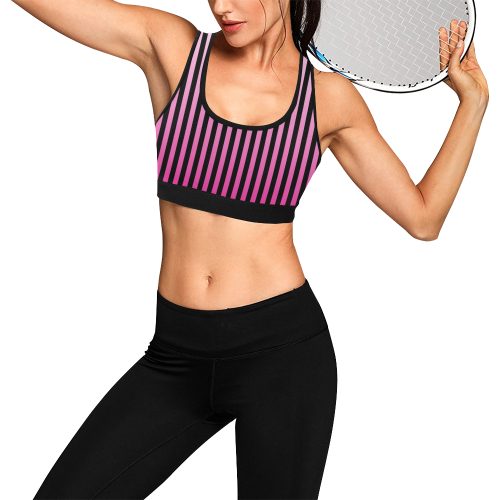 Pink Ombre Stripes on Black Women's All Over Print Sports Bra (Model T52)