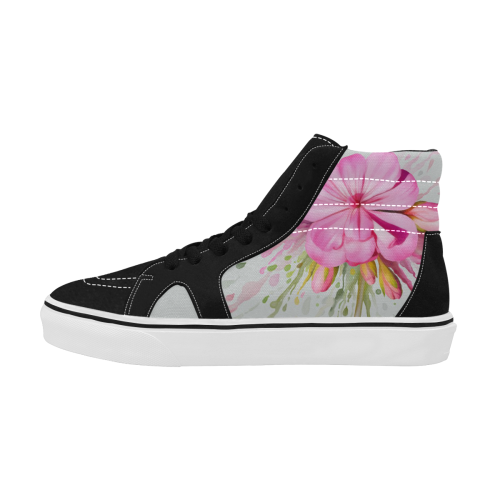 Pink flower color splash, floral watercolor Women's High Top Skateboarding Shoes (Model E001-1)