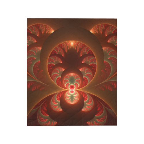 Magical Luminous Red Orange Modern Abstract Fractal Art Quilt 50"x60"