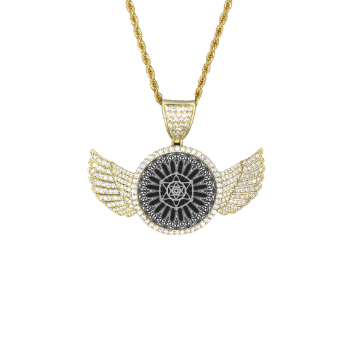 maguen david flower Wings Gold Photo Pendant with Rope Chain