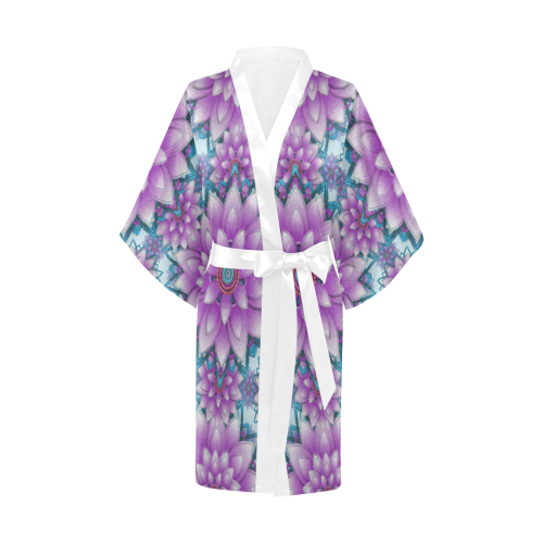 Lotus Flower Pattern - Purple and turquoise Kimono Robe