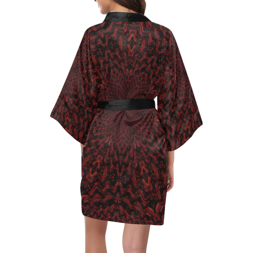 Red and Black Woven Fabric Fractal Mandala 2 Kimono Robe