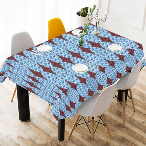 Artistic Harlequin Modern  Blue Brown Cotton Linen Tablecloth 52"x 70"