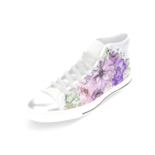 Purple Flower Shoes, Sweet Girl Women's Classic High Top Canvas Shoes (Model 017)