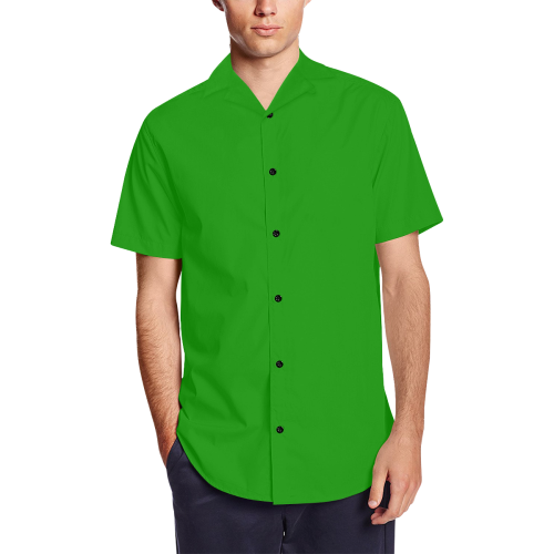 Gold Metallic Lion Green Men's Short Sleeve Shirt with Lapel Collar (Model T54)