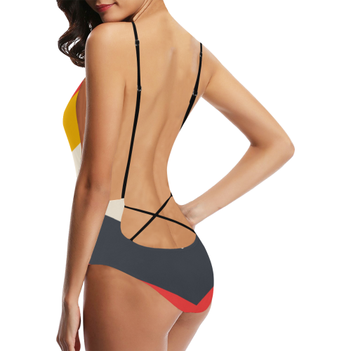 Chevron Sexy Lacing Backless One-Piece Swimsuit (Model S10)