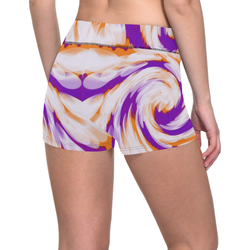 Purple Orange Tie Dye Swirl Abstract Women's All Over Print Short Leggings (Model L28)