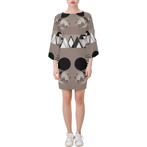 Grey, Black and White Geometric Shapes Design By Me by Doris Clay-Kersey Bell Sleeve Dress (Model D52)