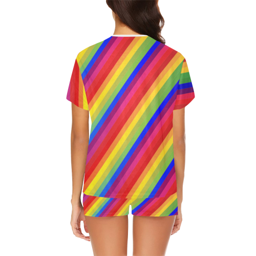 Rainbow Diagonal Stripes Women's Short Pajama Set