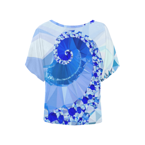 Blue White Geometric Fractal Art Women's Batwing-Sleeved Blouse T shirt (Model T44)