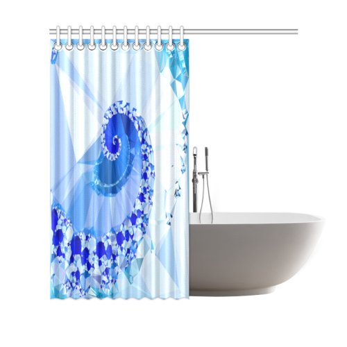 Blue White Geometric Fractal Art Shower Curtain 69"x70"