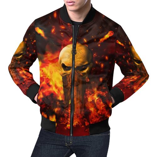 Amazing skull with fire All Over Print Bomber Jacket for Men/Large Size (Model H19)